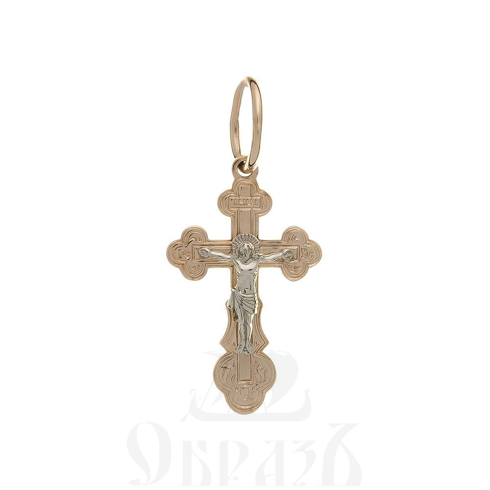 золотой крест трилистник с молитвой "спаси и сохрани", 585 проба красного и белого цвета (арт. п10007-з5кб)