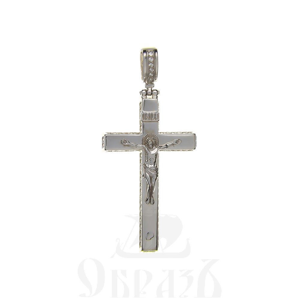 золотой крест с молитвой "спаси и сохрани", 585 проба белого цвета (арт. п30091-з5б)